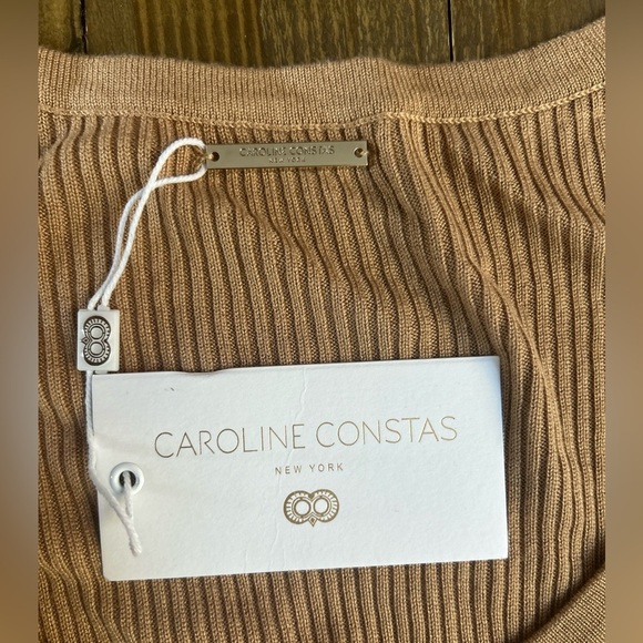 CAROLINE CONSTAS Collections Cassandra Ribbed Knit Dress in Camel Bell sleeves - Picture 9 of 13